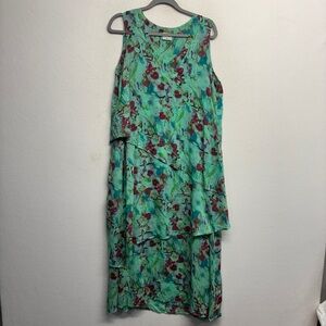 Click Color Me Cotton Tiered Maxi Dress L Blue Tank Shift Flowy Turquoise